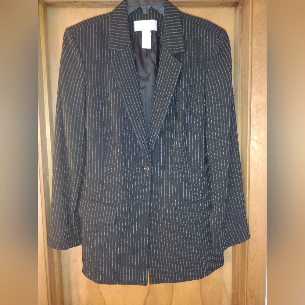Liz Claiborne Collection Black Blazer with White Stripes Size 14 Single button